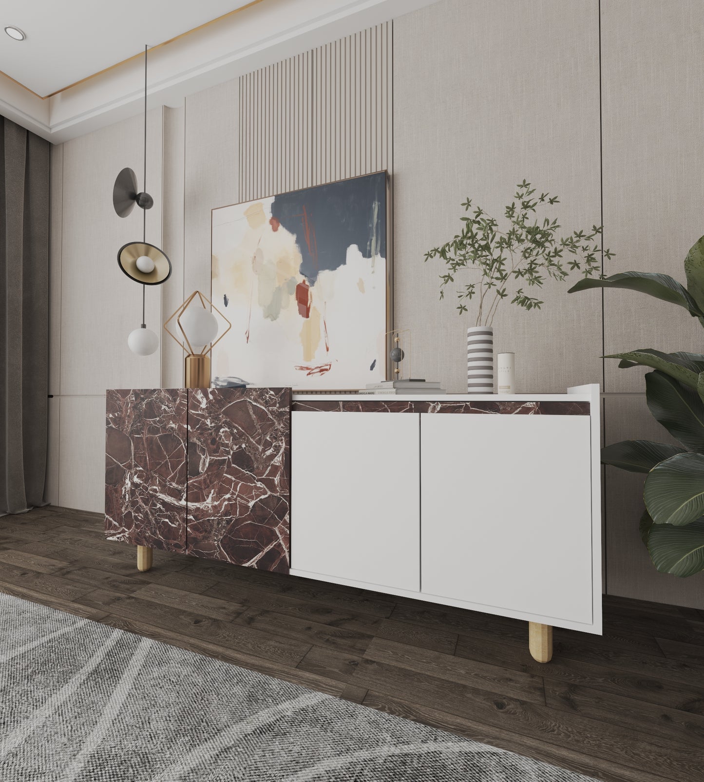 Ravenna Modern Konsol 180 Cm Mermer Desen - Beyaz