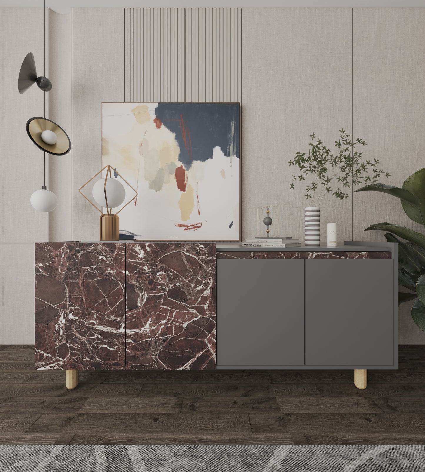 Ravenna Modern Konsol 180 Cm Mermer Desen - Antrasit