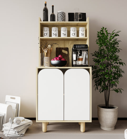 KA-202 Parma 2 Kapaklı Mutfak Dolap, Kahve Köşesi, Çok Amaçlı Dolap Safir Meşe-Beyaz