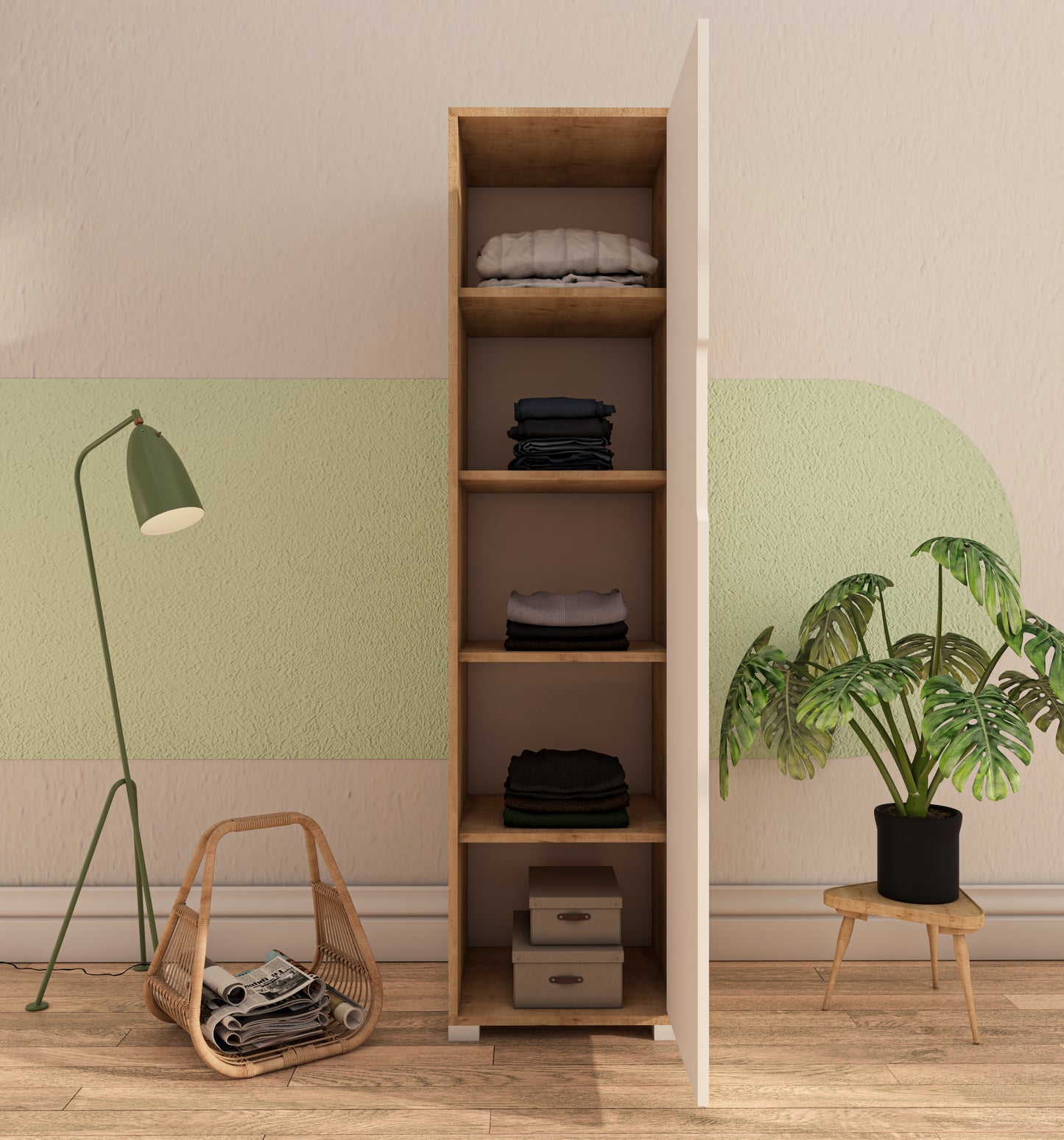 Flora 1 Kapaklı 5 Raflı Gardırop Beyaz Elbise Dolabı