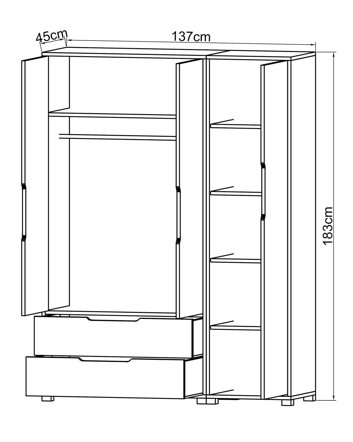 Flora 3 Kapaklı 2 Çekmeceli Gardırop Safir Meşe - Beyaz Elbise Dolabı