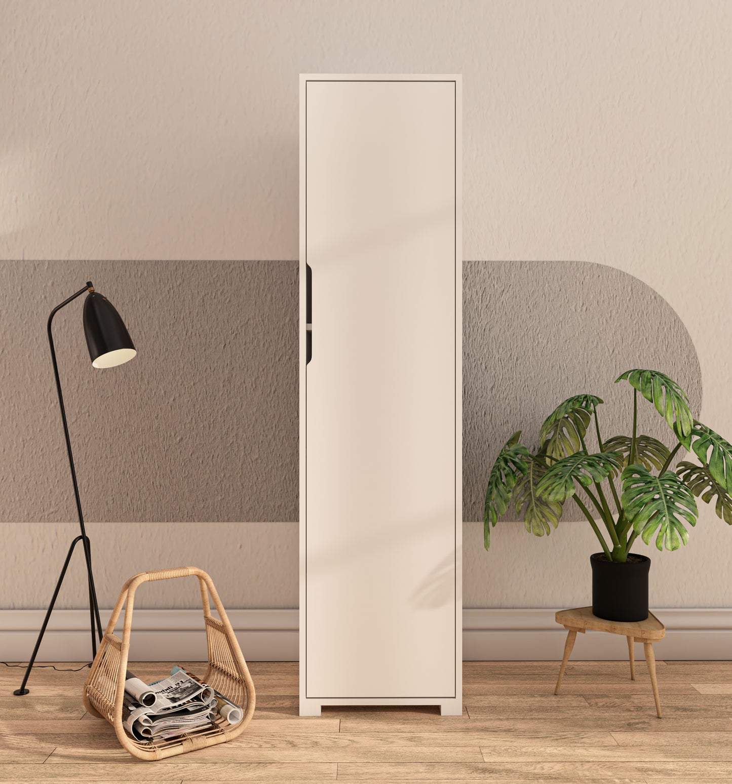 Flora 1 Kapaklı 5 Raflı Gardırop Safir Meşe - Beyaz Elbise Dolabı
