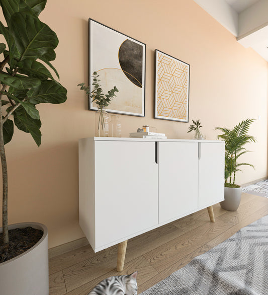 Verona 120 Cm Konsol, Kahve Köşesi, Tv Ünitesi, Çok Amaçlı Ahşap Ayaklı Konsol Beyaz