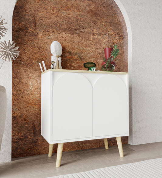 Venezia Ahşap Ayaklı Bohem Konsol-çok Amaçlı Dolap-vitrin Safir Meşe-beyaz 76 Cm