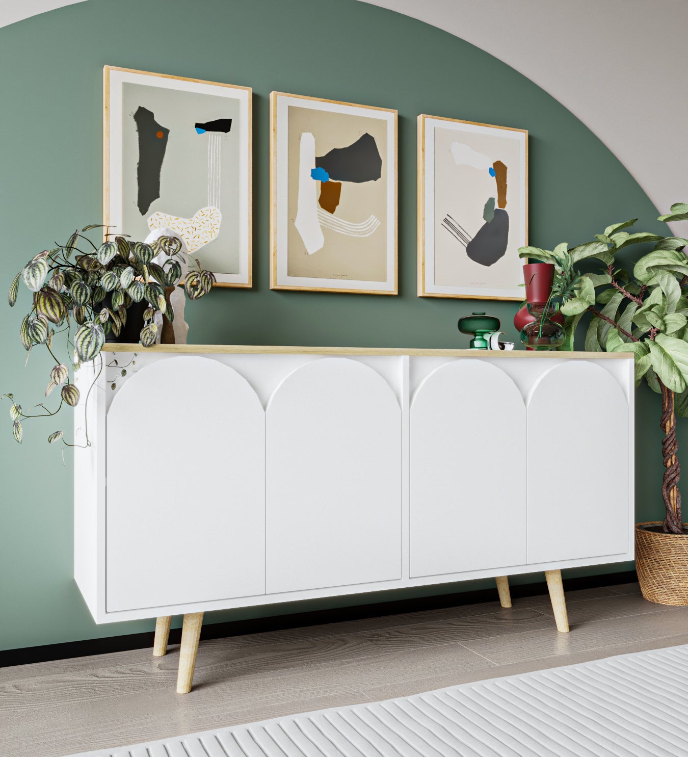 Venezia Ahşap Ayaklı Bohem Konsol Safir Meşe-Beyaz 150 Cm