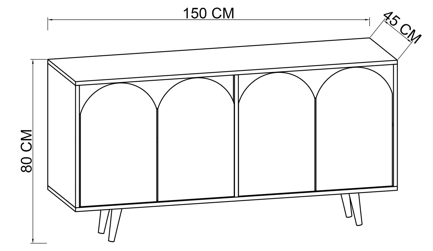 K-401 Venezia Ahşap Ayaklı Bohem Konsol Safir Meşe Gövde -Beyaz Kapak 150 Cm