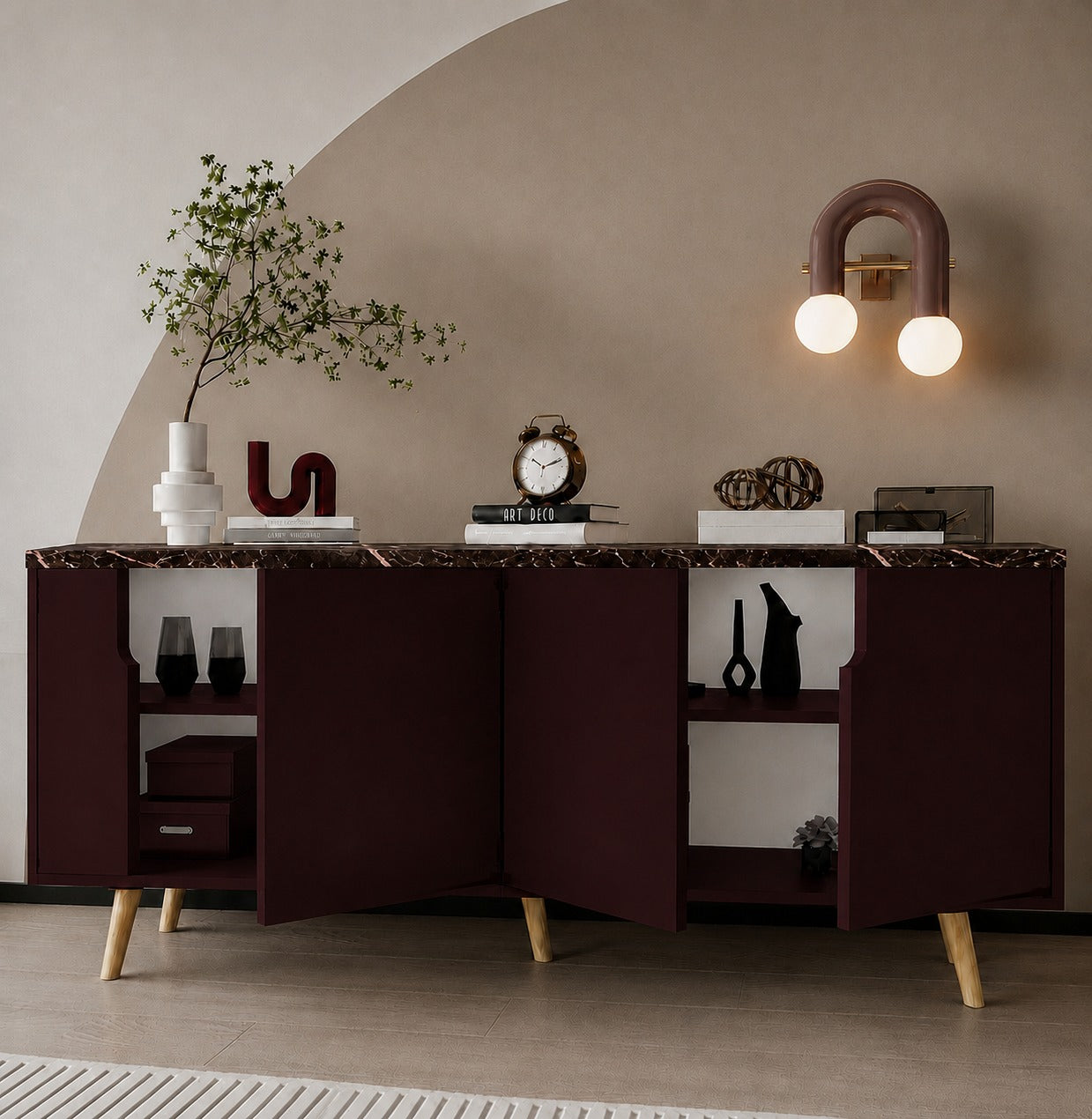 Latina Modern Konsol 180cm Mermer-Bordo