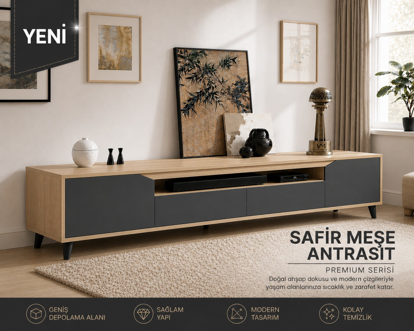 Legno Premium 180cm Modern Tv Ünitesi Safir-Ant