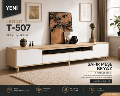 Legno Premium 180cm Modern Tv Ünitesi Safir Meşe-Beyaz