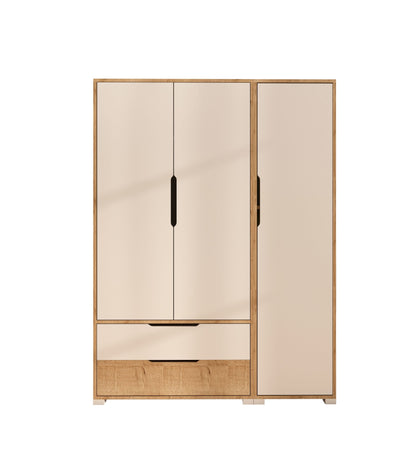 Flora 3 Kapaklı 2 Çekmeceli Gardırop Safir Meşe - Beyaz Elbise Dolabı