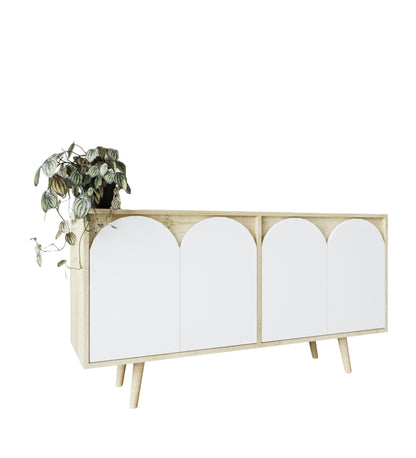 K-401 Venezia Ahşap Ayaklı Bohem Konsol Safir Meşe Gövde -Beyaz Kapak 150 Cm