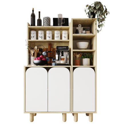 KA-102 Parma 3 Kapaklı Mutfak Dolap, Kahve Köşesi, Çok Amaçlı Dolap Safir Meşe-Beyaz