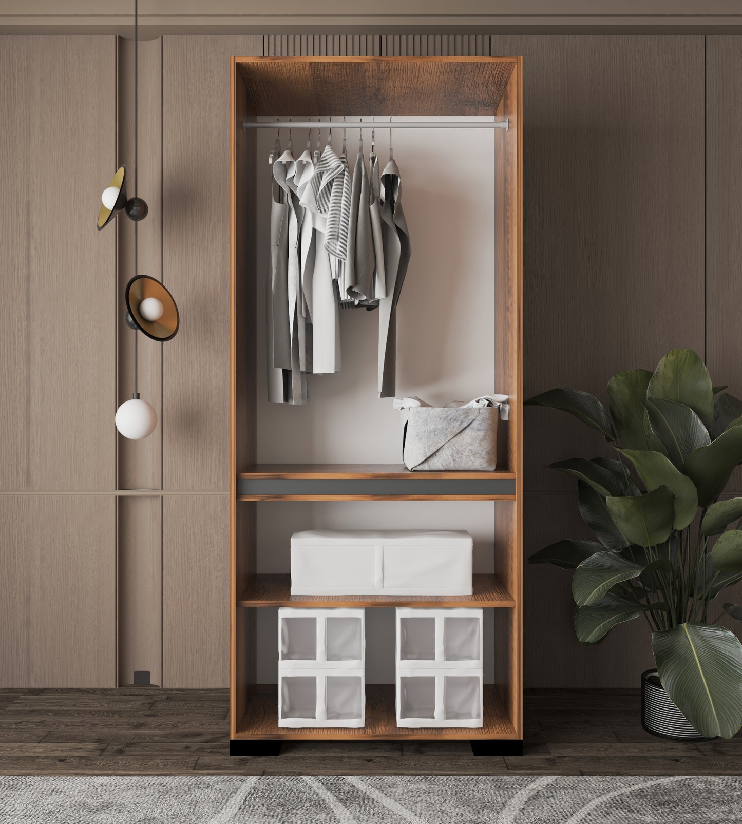 FLORANSA YILDIZ CEVİZ 4 KAPILI TEK ASKILIKLI GARDROP