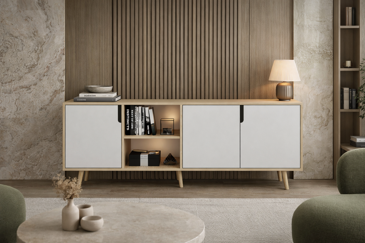 Latina Modern Konsol 3 Kapaklı 180 Cm Safir Meşe - Beyaz (K-904)