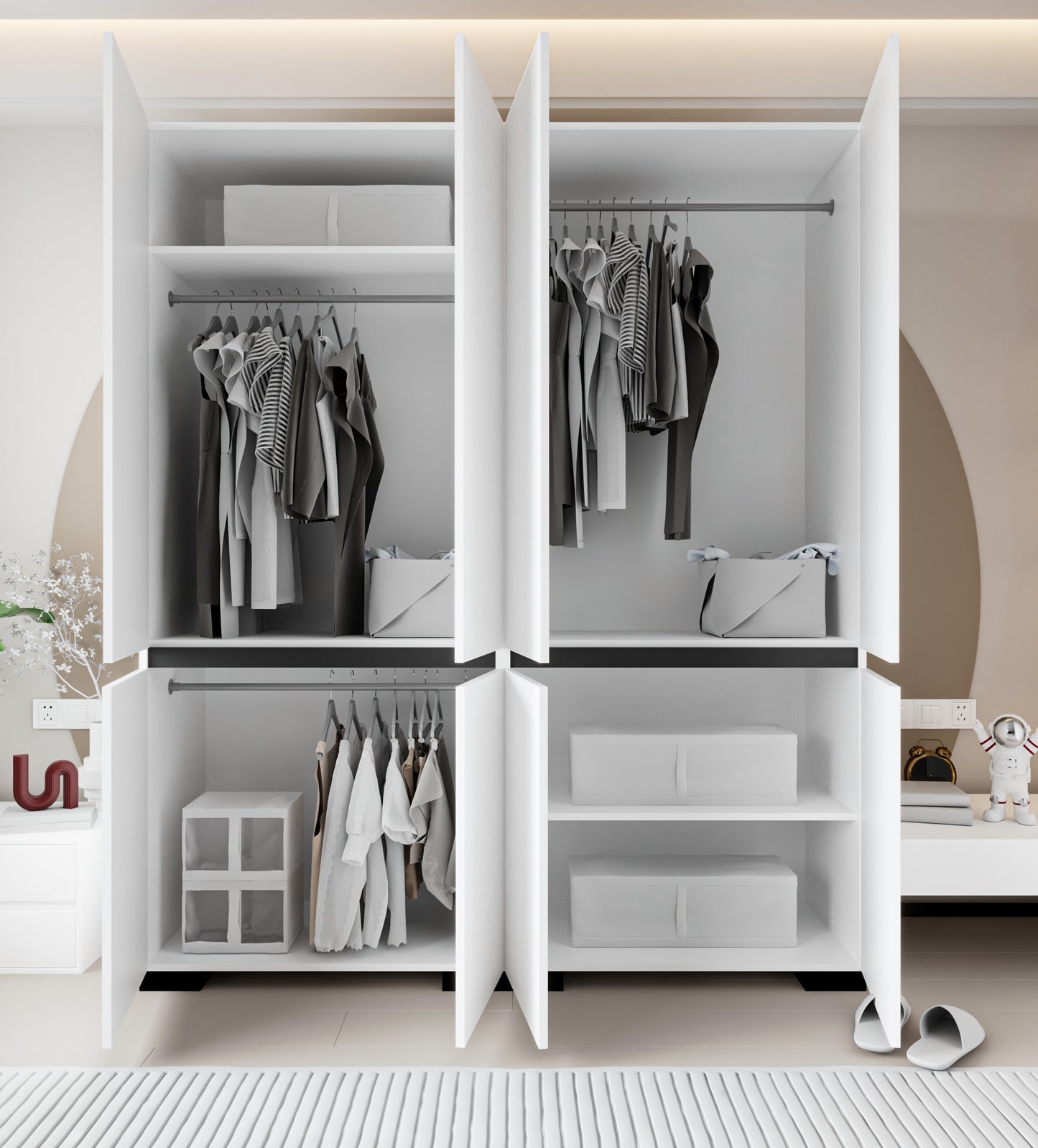 Floransa 8 Kapılı Flr8-A2AR Beyaz- Antrasit Gardırop