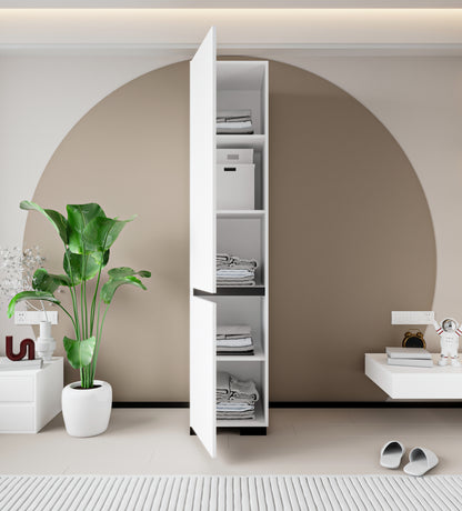 Floransa Tek Kapılı 4 Raflı Beyaz-Antrasit Çok Amaçlı Dolap