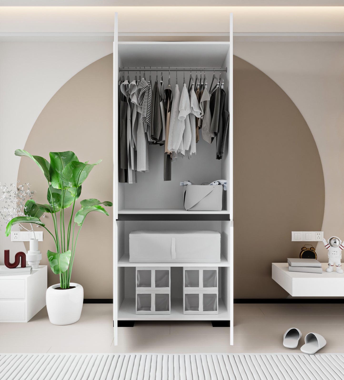 Floransa 4 Kapılı Flr-ıra Beyaz- Antrasit Gardırop-çok Amaçlı Dolap-yüklük