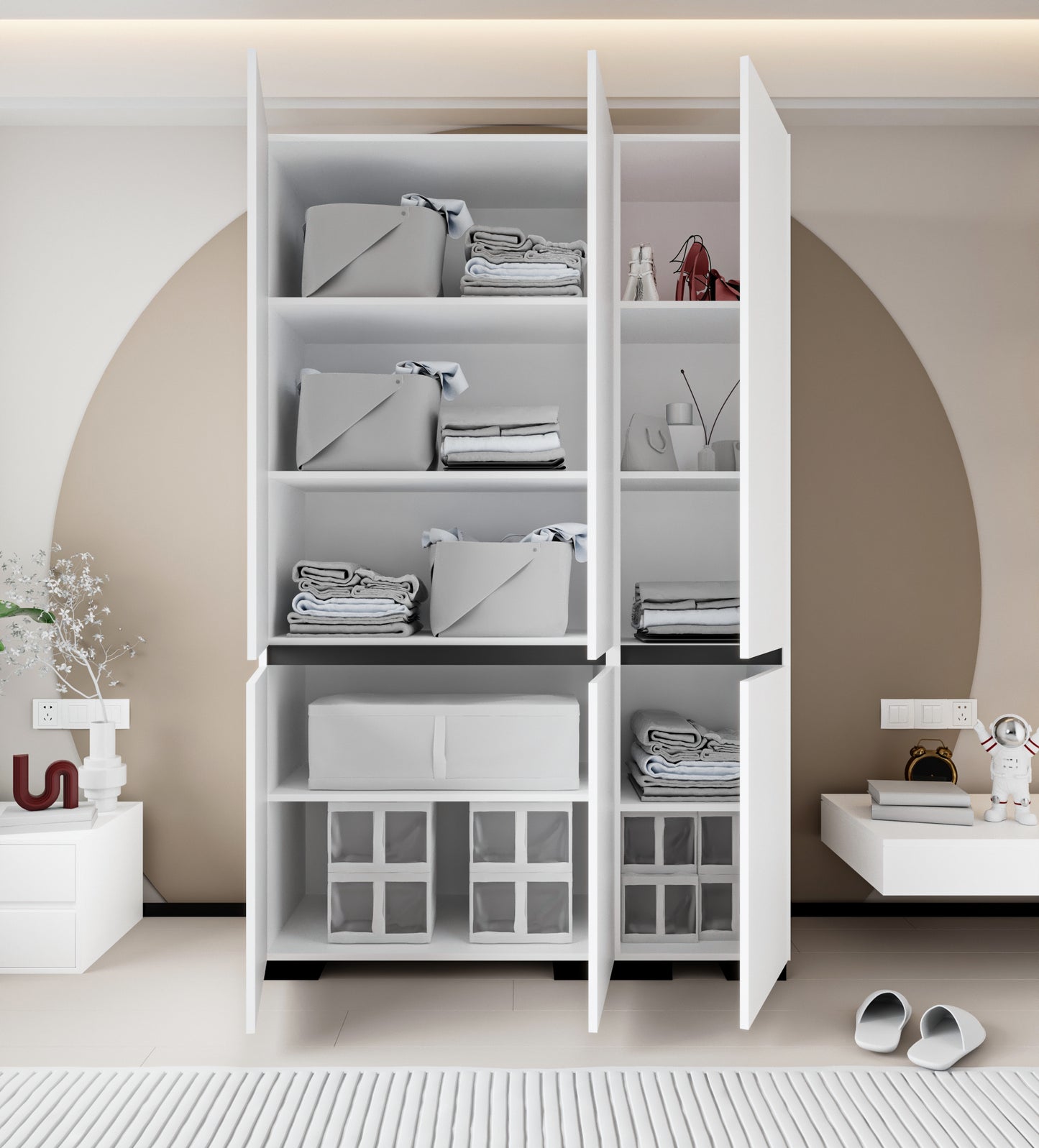 Floransa 6 Kapılı Flr-ırf Beyaz- Antrasit Gardırop-çok Amaçlı Dolap-yüklük