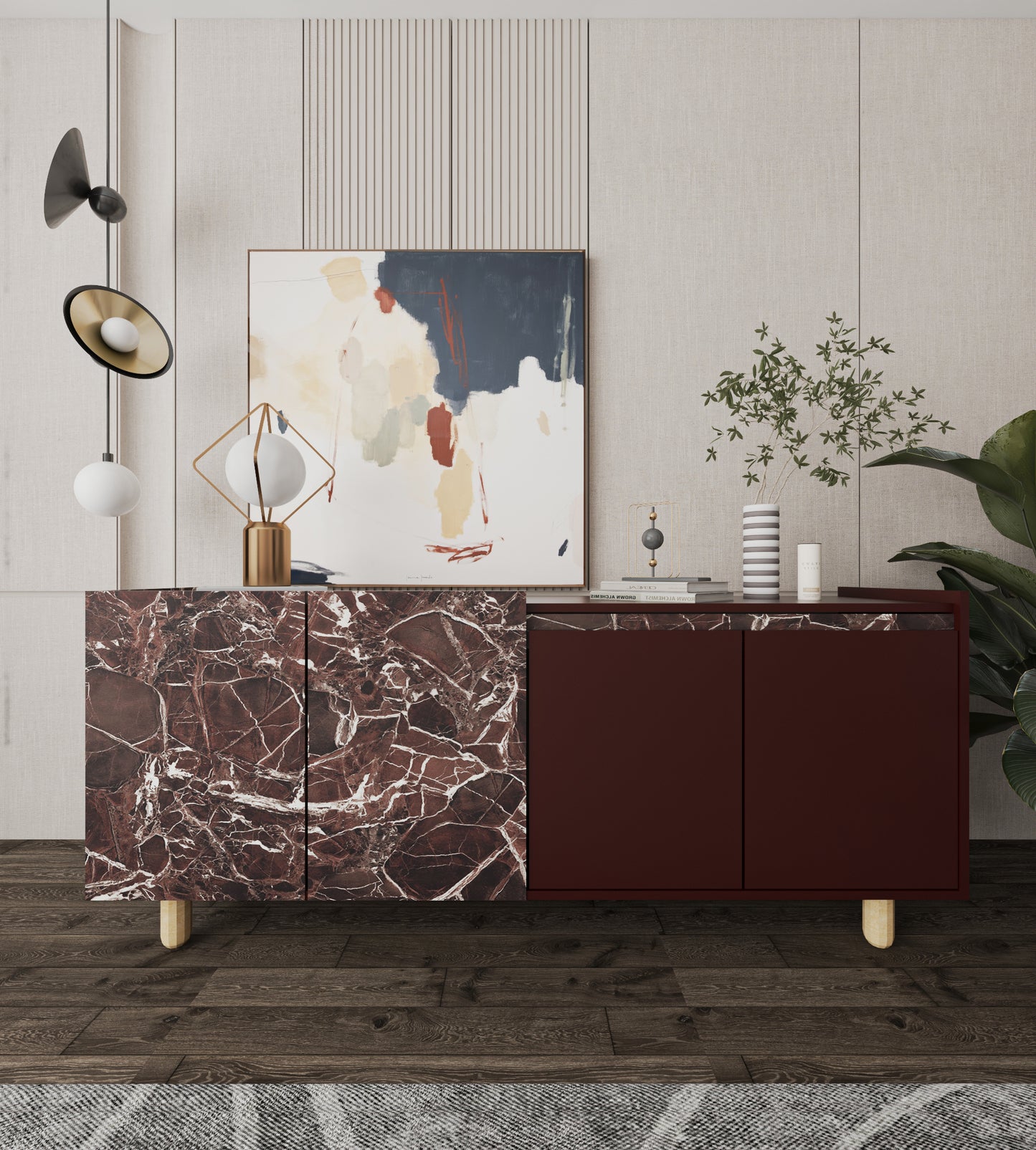 Ravenna Modern Konsol 180 Cm Mermer Desen - Bordo