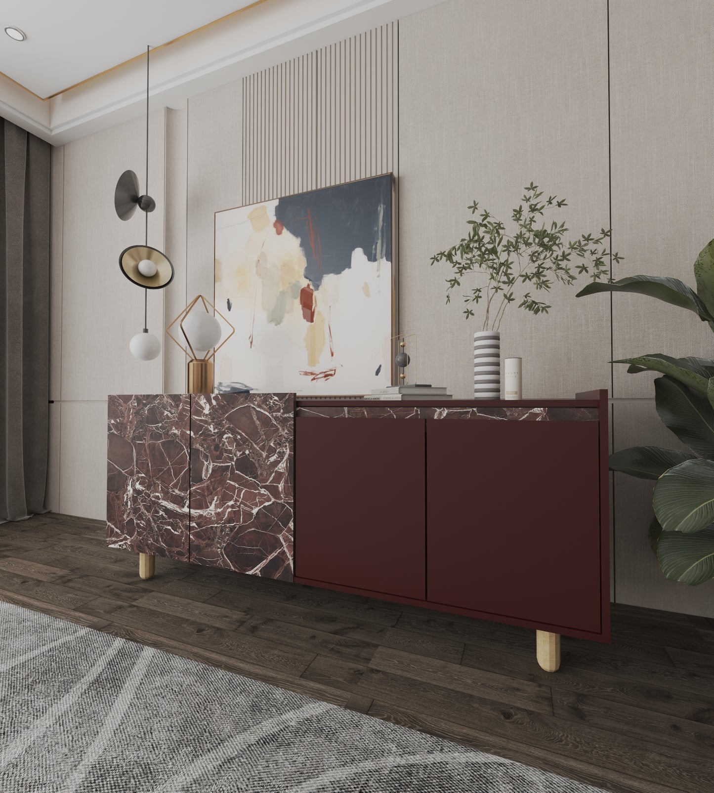 Ravenna Modern Konsol 180 Cm Mermer Desen - Bordo