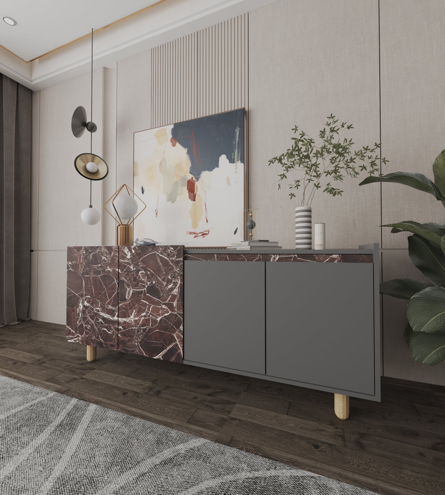 Ravenna Modern Konsol 180 Cm Mermer Desen - Antrasit