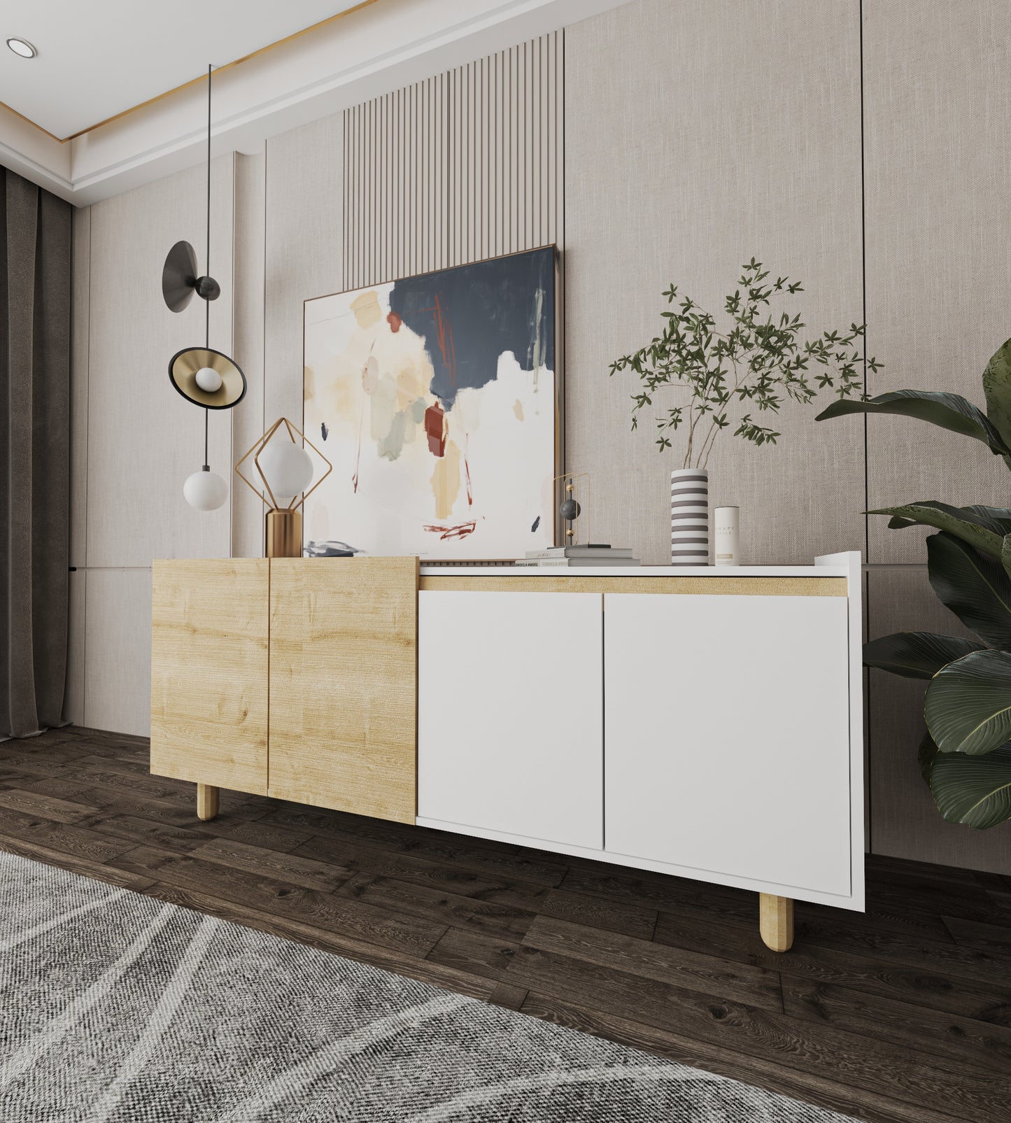 Ravenna Modern Konsol 180 Cm Safir Meşe - Beyaz