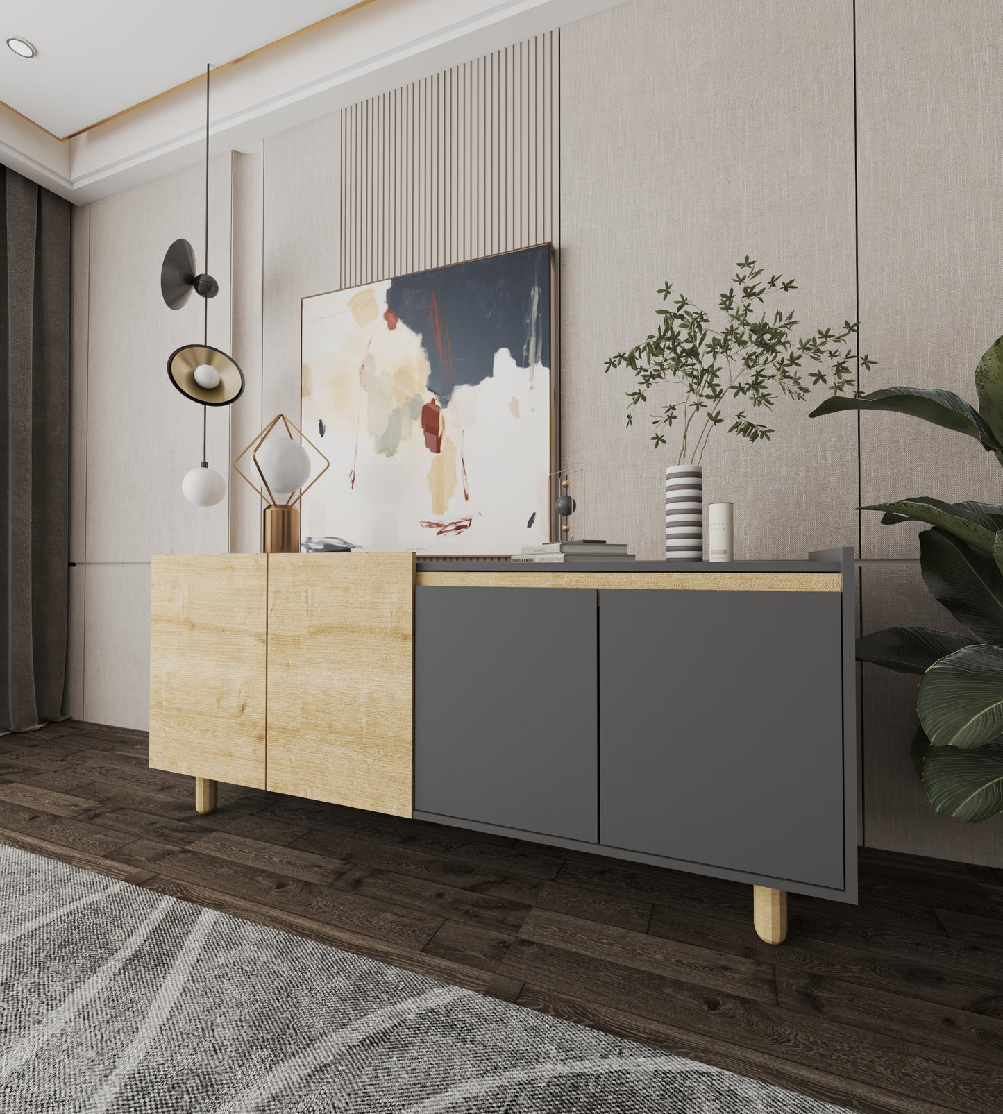 Ravenna Modern Konsol 180 Cm Safir Meşe - Antrasit