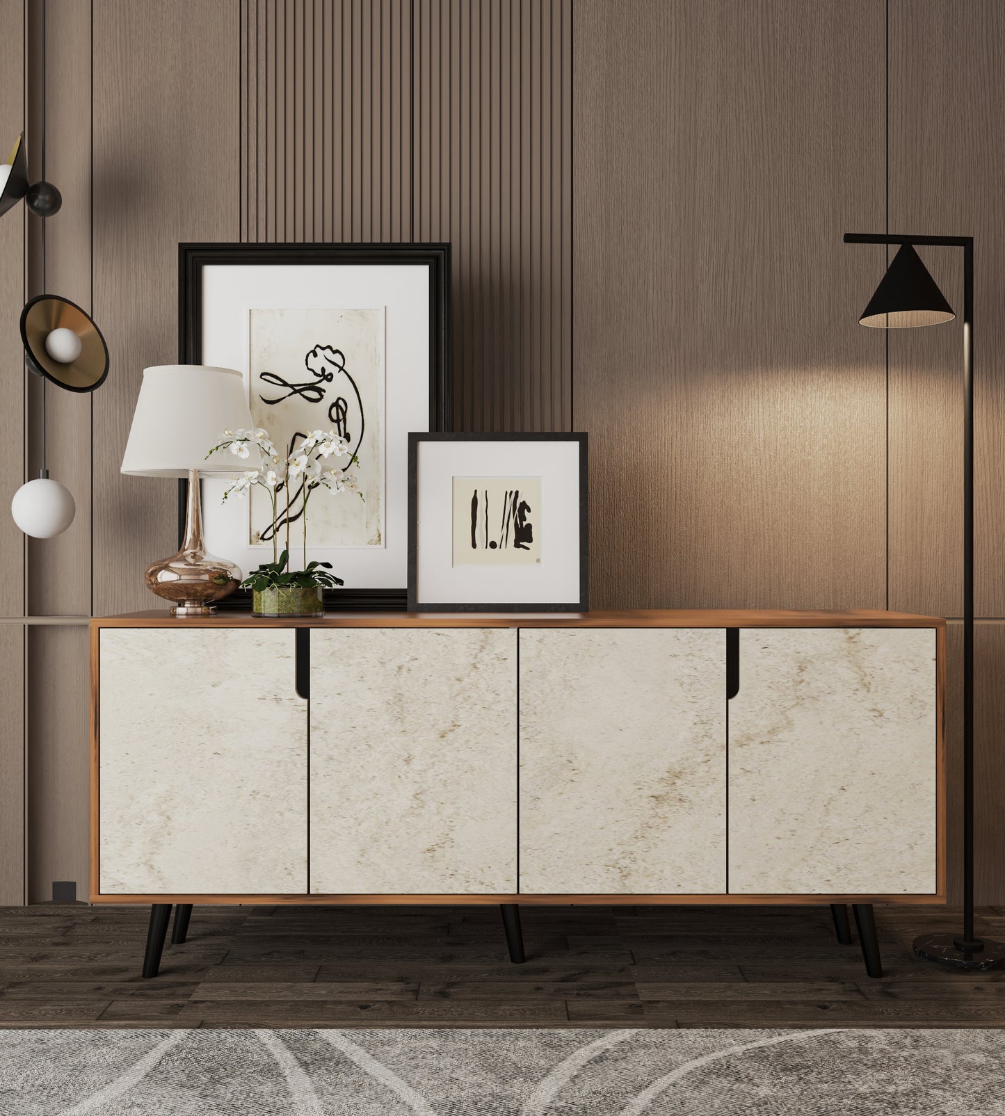 Latina Modern Konsol 180cm Ceviz-Traverten