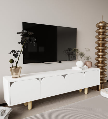 T-404 Lazio Bohem Ahşap Ayaklı Modern Tv Ünitesi 180 Cm Beyaz