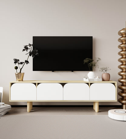 T-402 Lazio Bohem Ahşap Ayaklı Tv Ünitesi Tv Sehpası Safir Meşe-Beyaz