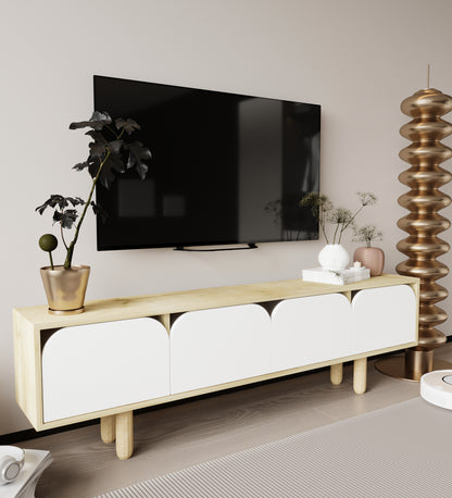 T-402 Lazio Bohem Ahşap Ayaklı Tv Ünitesi Tv Sehpası Safir Meşe-Beyaz