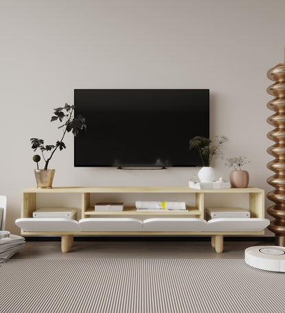 T-402 Lazio Bohem Ahşap Ayaklı Tv Ünitesi Tv Sehpası Safir Meşe-Beyaz