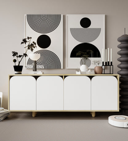 K-801 Lazio Bohem Ahşap Ayaklı Modern Konsol 180 Cm Safir Meşe-Beyaz