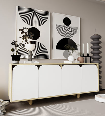 K-801 Lazio Bohem Ahşap Ayaklı Modern Konsol 180 Cm Safir Meşe-Beyaz