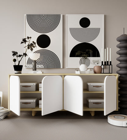 K-801 Lazio Bohem Ahşap Ayaklı Modern Konsol 180 Cm Safir Meşe-Beyaz