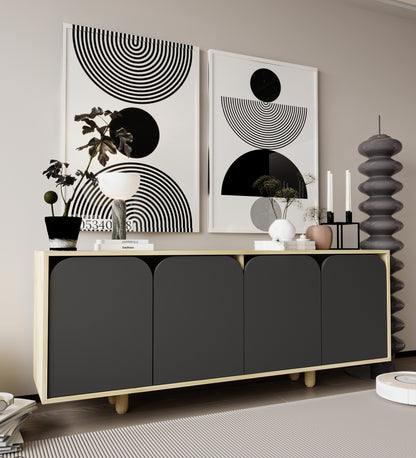 K-802 Lazio Bohem Ahşap Ayaklı Modern Konsol 180 Cm Safir Meşe-Antrasit