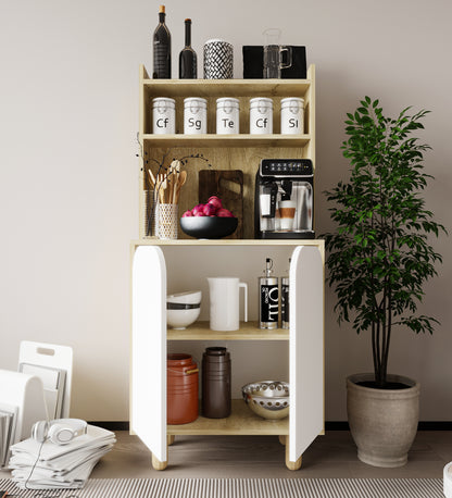 KA-202 Parma 2 Kapaklı Mutfak Dolap, Kahve Köşesi, Çok Amaçlı Dolap Safir Meşe-Beyaz