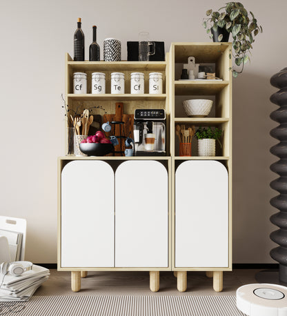 KA-102 Parma 3 Kapaklı Mutfak Dolap, Kahve Köşesi, Çok Amaçlı Dolap Safir Meşe-Beyaz