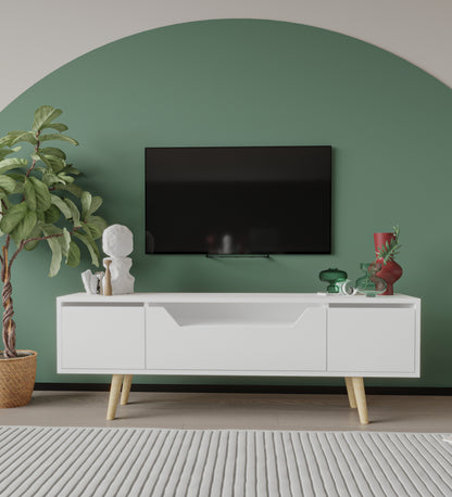 T-203 Roma Ahşap Ayaklı Tv Ünitesi Tv Sehpası Beyaz 150 Cm