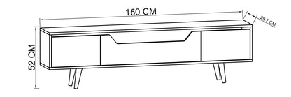 T-203 Roma Ahşap Ayaklı Tv Ünitesi Tv Sehpası Beyaz 150 Cm