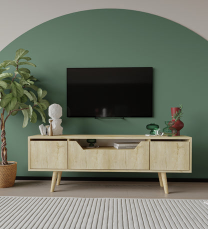 Roma Ahşap Ayaklı Tv Ünitesi Tv Sehpası Safir Meşe 150 Cm (T-202)