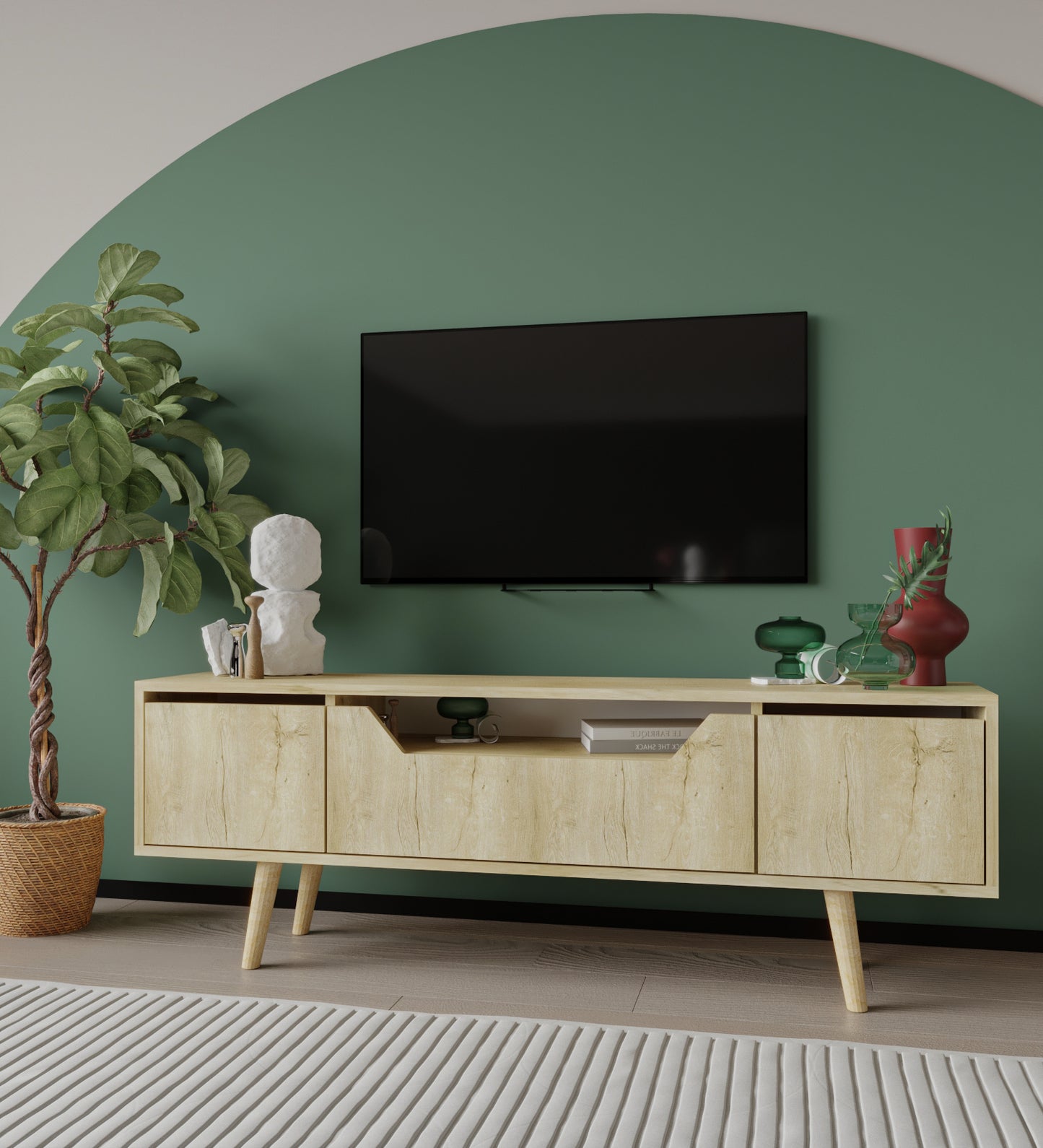 Roma Ahşap Ayaklı Tv Ünitesi Tv Sehpası Safir Meşe 150 Cm