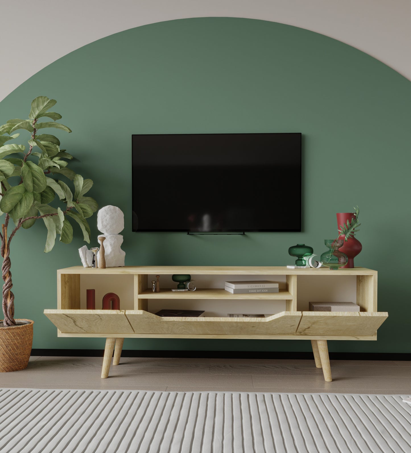 Roma Ahşap Ayaklı Tv Ünitesi Tv Sehpası Safir Meşe 150 Cm
