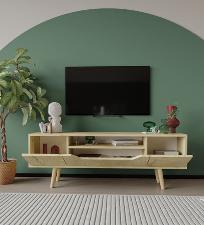 Roma Ahşap Ayaklı Tv Ünitesi Tv Sehpası Safir Meşe 150 Cm (T-202)