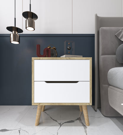 Flora Komodin 2 Çekmeceli Yatak Odası Bebek Odası Safir Meşe-Beyaz