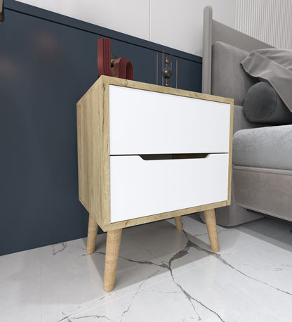 Flora Komodin 2 Çekmeceli Yatak Odası Bebek Odası Safir Meşe-Beyaz