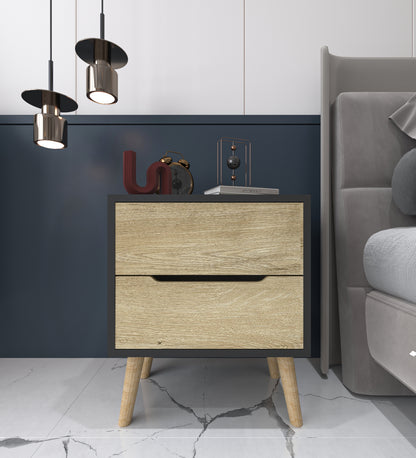 KO-105 Flora Komodin 2 Çekmeceli Yatak Odası Bebek Odası Antrasit-Safir Meşe