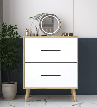 Flora Şifonyer 4 Çekmeceli Yatak Odası Bebek Odası Safir Meşe-Beyaz