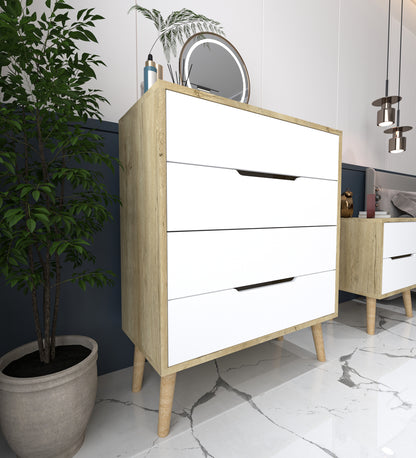 Flora Şifonyer 4 Çekmeceli Yatak Odası Bebek Odası Safir Meşe-Beyaz