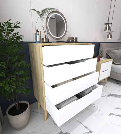 Flora Şifonyer 4 Çekmeceli Yatak Odası Bebek Odası Safir Meşe-Beyaz